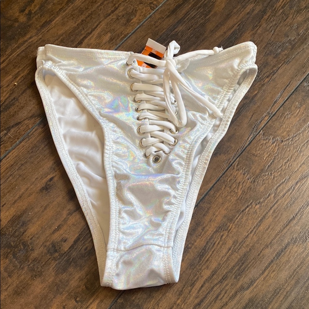White Iridescent lace up cheeky Bottom
